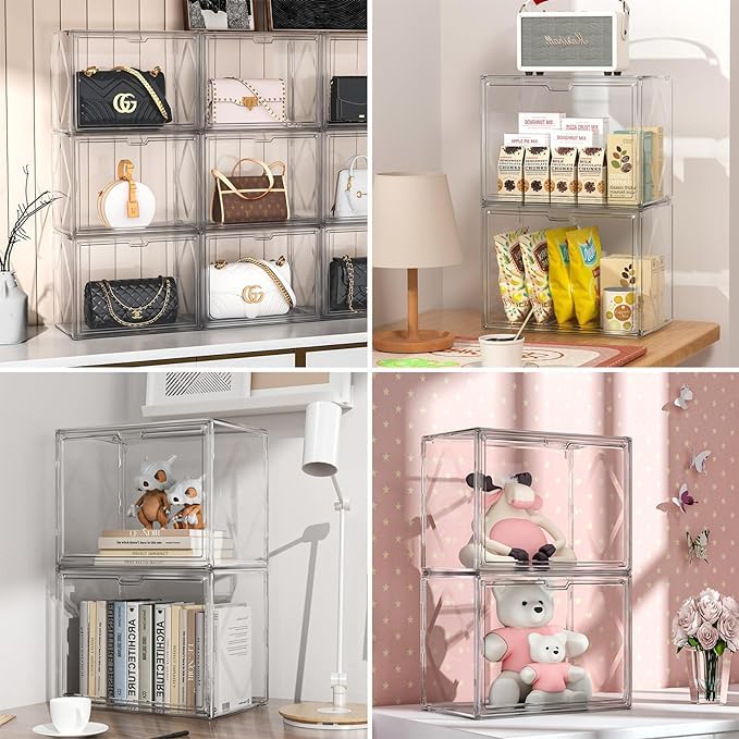 BLURISM BLURISM Clear Handbag Storage Organizers for Closet Plastic Acrylic Handbag Purse Shoes Toy Display Case Anti Dust Luxury Stackable Bag Container Box with Magnetic Door for Pocketbook Set of 4  - Image 4