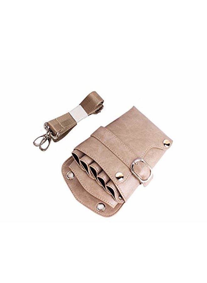 boshiho Scissors Pouch PU Leather Salon Barber Hairdressing Scissors Holster Hair Stylist Tools Bag Comb Shear Holster Waist Shoulder Belt (Khaki) - Image 4