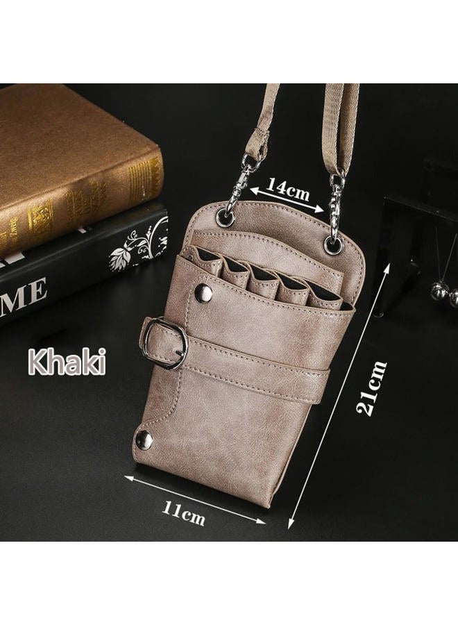 boshiho Scissors Pouch PU Leather Salon Barber Hairdressing Scissors Holster Hair Stylist Tools Bag Comb Shear Holster Waist Shoulder Belt (Khaki) - Image 3