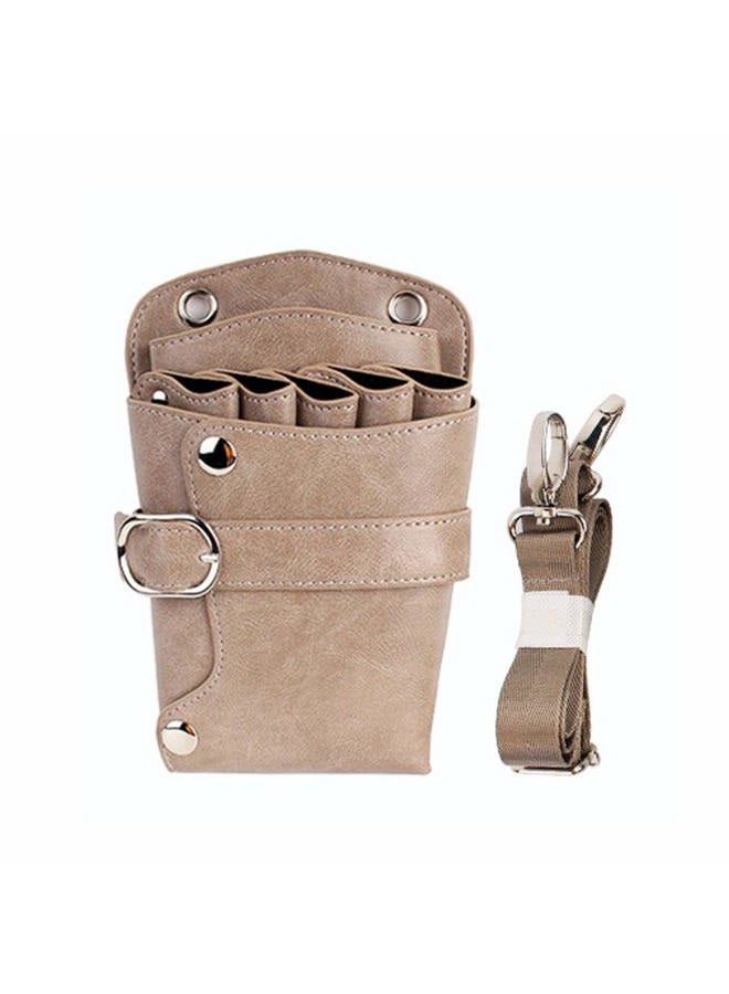 boshiho Scissors Pouch PU Leather Salon Barber Hairdressing Scissors Holster Hair Stylist Tools Bag Comb Shear Holster Waist Shoulder Belt (Khaki) - Image 1