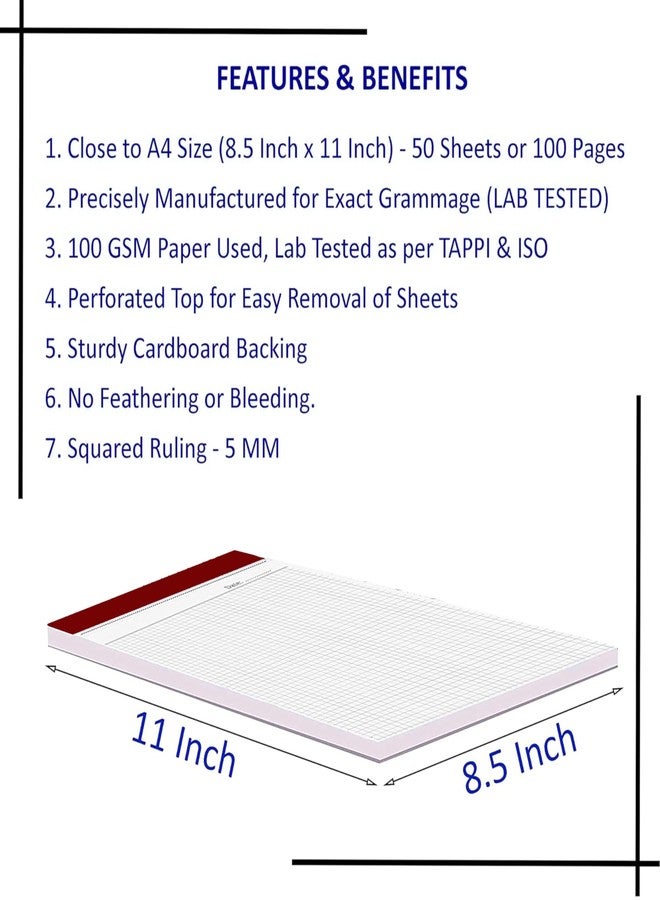 PG Creations A4 Size, Pack of 2 Pads, Grid Graph Notepads, 100 Gsm Thick Paper Writing Pad, 50 Sheets per Pad, 5 mm Square Grid, Single Side Ruled Pads for Engineers & Students, 8.5x11 Inch, White - Image 2