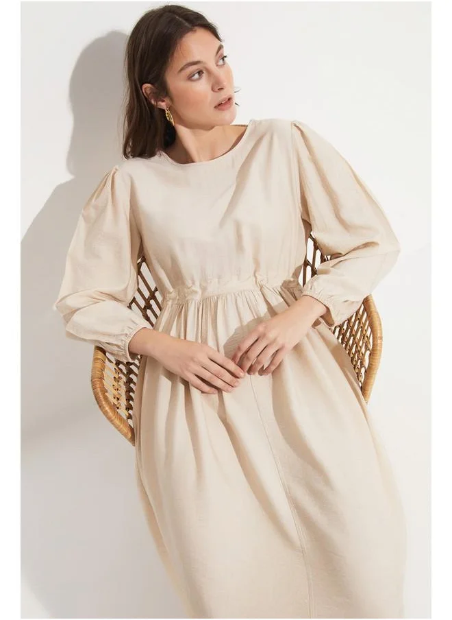 JUNE June Elastic Waist Maxi Dress Stone