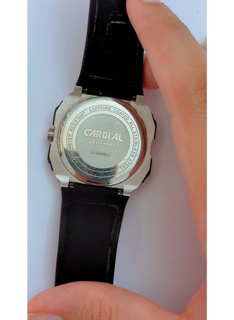 CARDIAL Swiss Movement Men's Watch G-234030, Square Stainless Steel Analog Dial with Sapphire Coated Glass, Premium Black Silicon Strap, 3 ATM Water Resistant Fashion Wristwatch - Brand New - Image 4