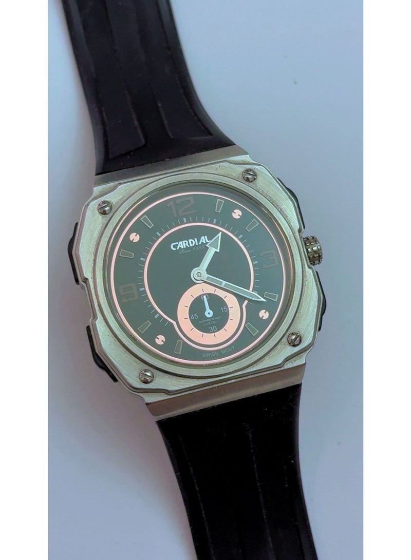CARDIAL Swiss Movement Men's Watch G-234030, Square Stainless Steel Analog Dial with Sapphire Coated Glass, Premium Black Silicon Strap, 3 ATM Water Resistant Fashion Wristwatch - Brand New - Image 3