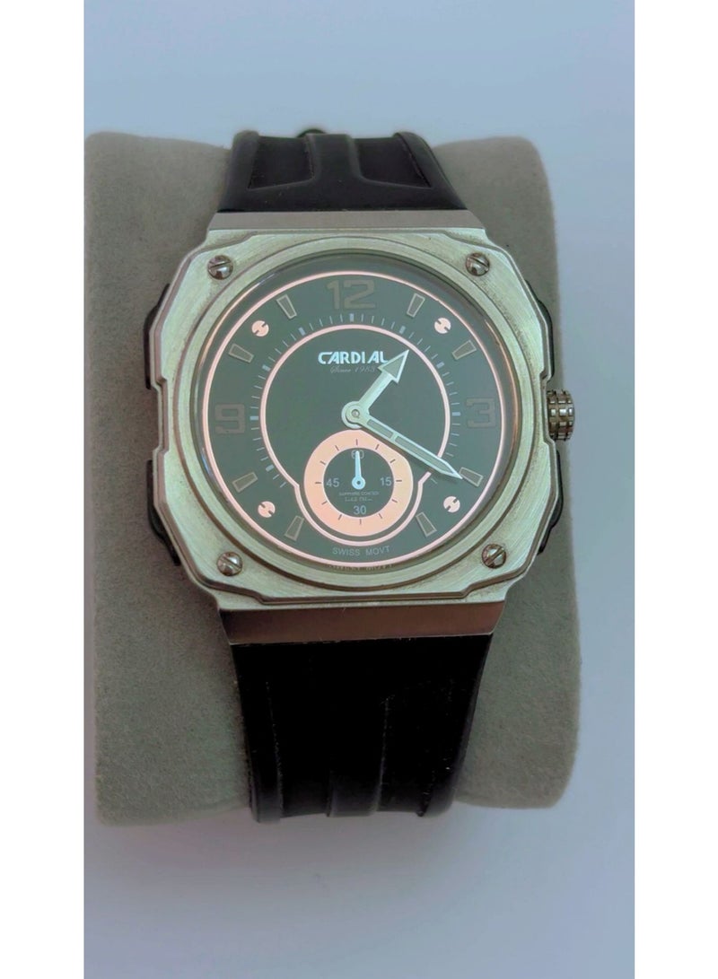 CARDIAL Swiss Movement Men's Watch G-234030, Square Stainless Steel Analog Dial with Sapphire Coated Glass, Premium Black Silicon Strap, 3 ATM Water Resistant Fashion Wristwatch - Brand New - Image 1