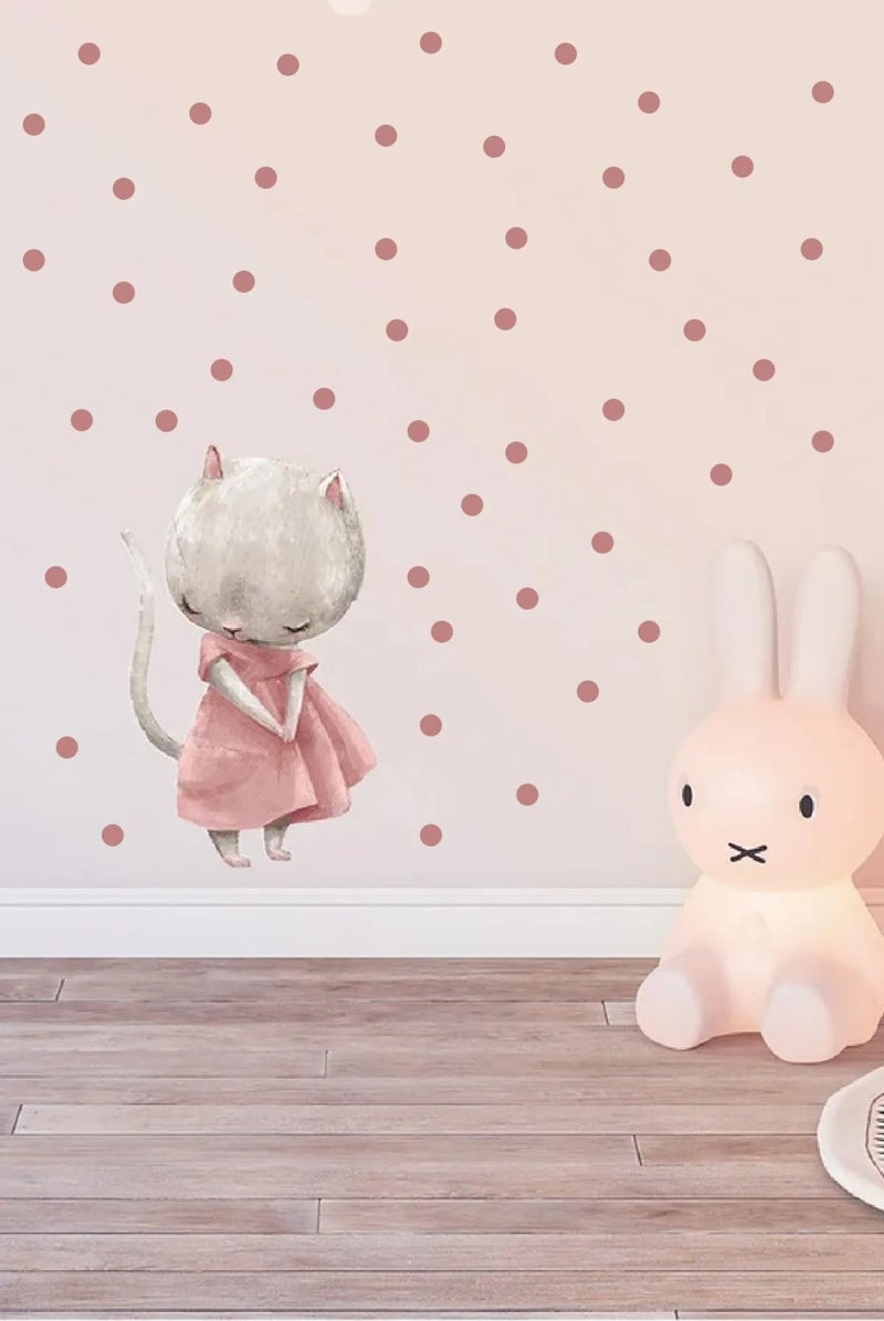 Kt Grup Kt Group Cute Rabbit in Pink Dress and Polka Dots Girl's Room Wall Sticker Set  - Image 1