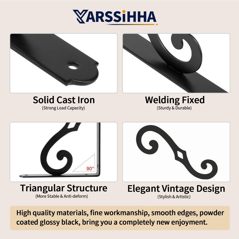 Yarssihha 10 Inch Decorative Shelf Brackets, 6 Pack Wall Mounted Metal Shelving Brackets, Heavy Duty Shelf Supports, Rustic L Shape Brackets for Floating Shelves DIY Home Kitchen, with Screws - Image 3