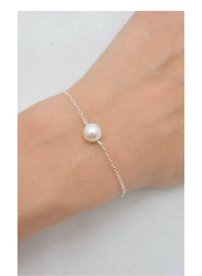 RA accessories Women's Unique Bracelet Of Silvery Chain With Pearl - Image 1