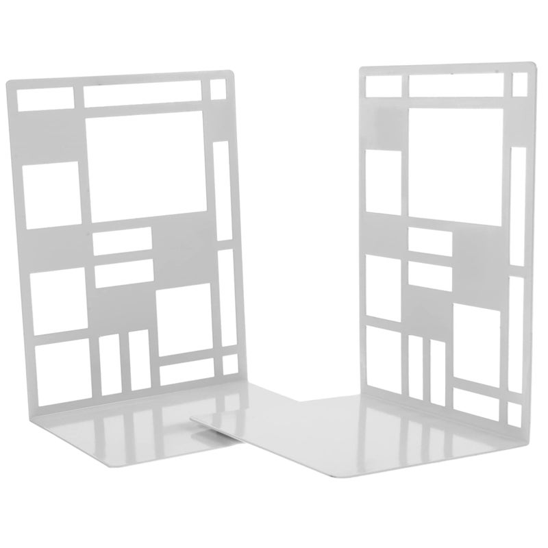 White Metal Bookends 2 Pack Sturdy Iron Desktop Book Organizer For Home Office - Image 2
