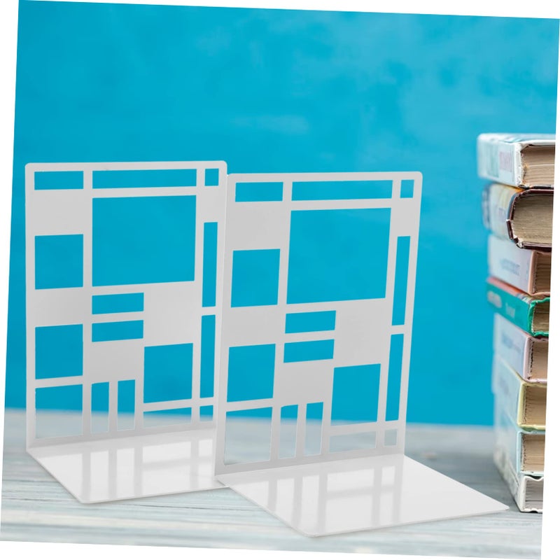 White Metal Bookends 2 Pack Sturdy Iron Desktop Book Organizer For Home Office - Image 4