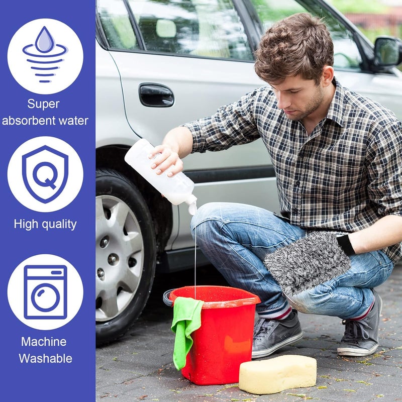 رياكروم 12 قطعة قفازات غسيل سيارات من الألياف الدقيقة، قفاز غسيل سيارات بدون خدوش، فائقة الامتصاص، إسفنجة غسيل من الألياف الدقيقة للسيارات والشاحنات والقوارب، قفاز كبير - Image 5