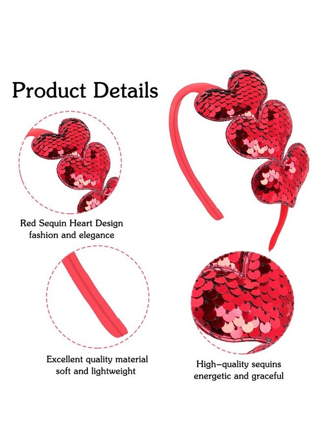 ZEYER Valentine'S Day Headbands Glitter Heart Hair Band Red Love Sequin Headband Romantic Hair Bands Holiday Headbands Party Gift Valentine'S Day Costume Party Accessories For Women And Girls (Red) - Image 2