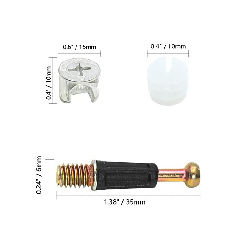 Jersvimc 24 Set 35mm Cam Screw Cam Dowel for Furniture Connecting, 3 in 1 Cam Lock Nut Set 15mm Cam Connector Bolt Fitting Cabinet Pre-Inserted Nut for Drawer Dresser - Image 4