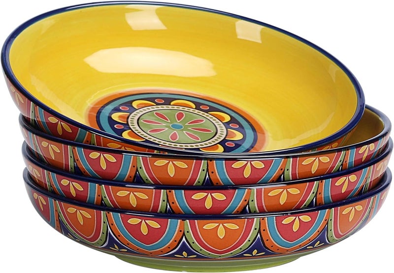 Bico Tunisian Pasta Bowls, 35oz Salad Bowl Set of 4, Large Ceramic Serving Dinner Bowls for Soup and Cereal, Microwave and Dishwasher Safe, Gift for Housewarming and Thanksgiving - Image 1