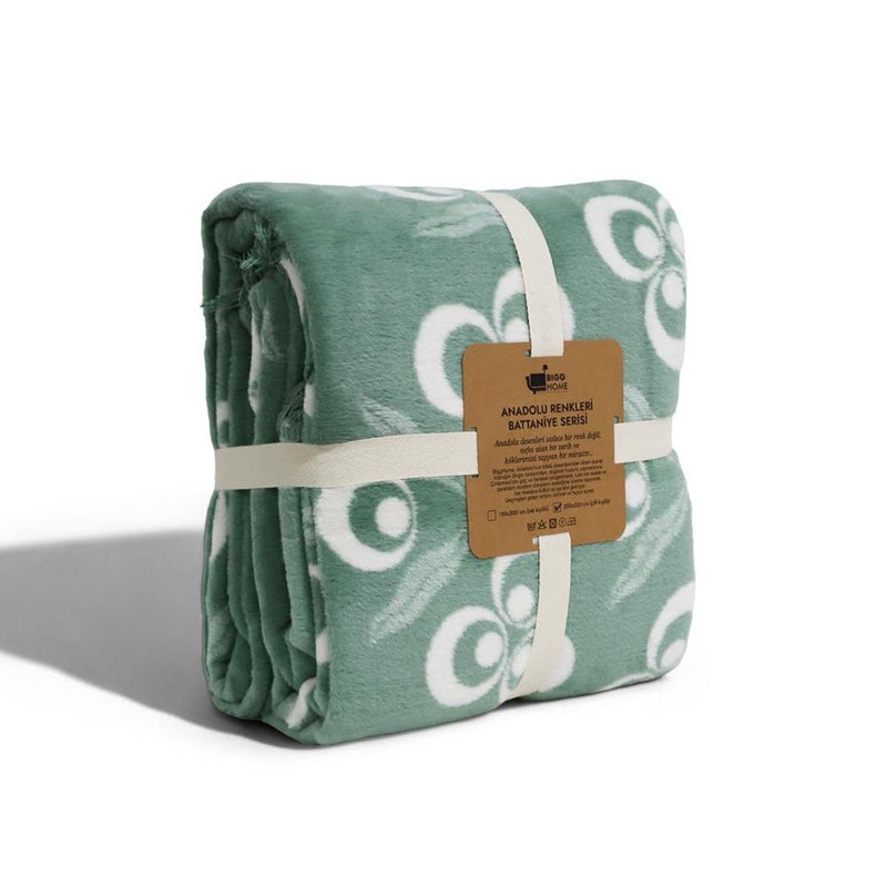 Bigghome Cintemani Green Single Blanket 150x200 cm | 60% Cotton, Soft & Breathable Fabric, Warm & Lightweight Throw Blanket for Bed, Sofa, or Living Room - Image 1