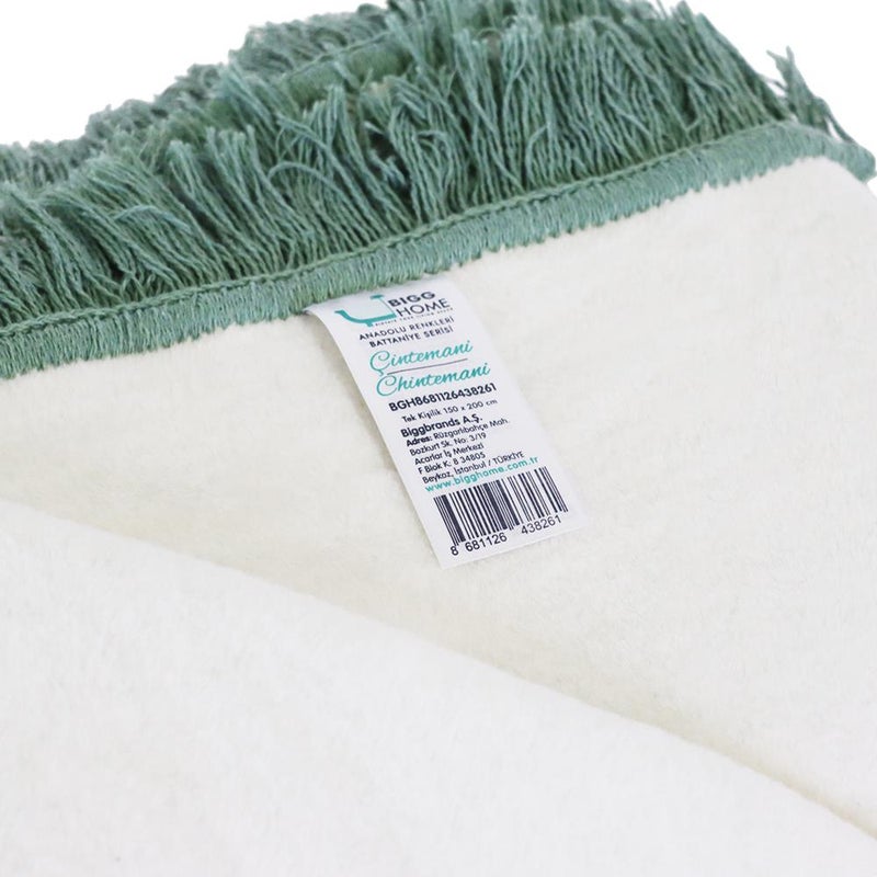 Bigghome Cintemani Green Single Blanket 150x200 cm | 60% Cotton, Soft & Breathable Fabric, Warm & Lightweight Throw Blanket for Bed, Sofa, or Living Room - Image 3