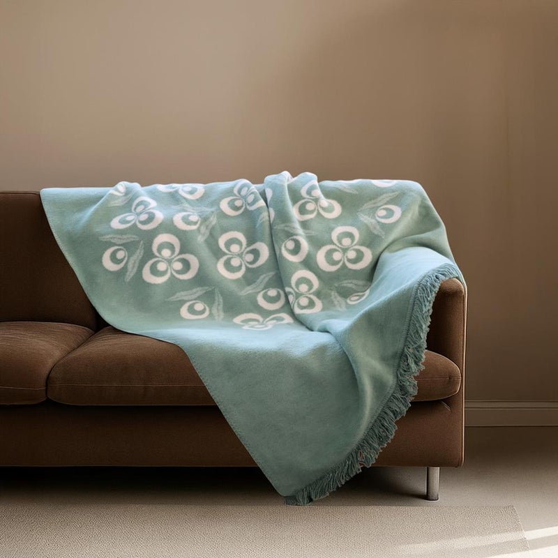 Bigghome Cintemani Green Single Blanket 150x200 cm | 60% Cotton, Soft & Breathable Fabric, Warm & Lightweight Throw Blanket for Bed, Sofa, or Living Room - Image 2