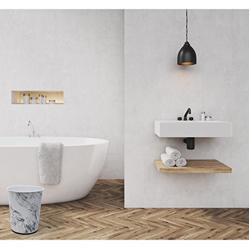 Bath Bliss 5 Liter Small Wastebasket | Round Open Top | Trash Can | Bathroom | Bedroom | Kitchen | Office | Dorm | Disposal Waste Bin | Garbage | Marble - Image 2