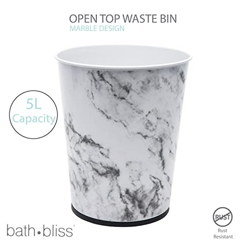 Bath Bliss 5 Liter Small Wastebasket | Round Open Top | Trash Can | Bathroom | Bedroom | Kitchen | Office | Dorm | Disposal Waste Bin | Garbage | Marble - Image 3