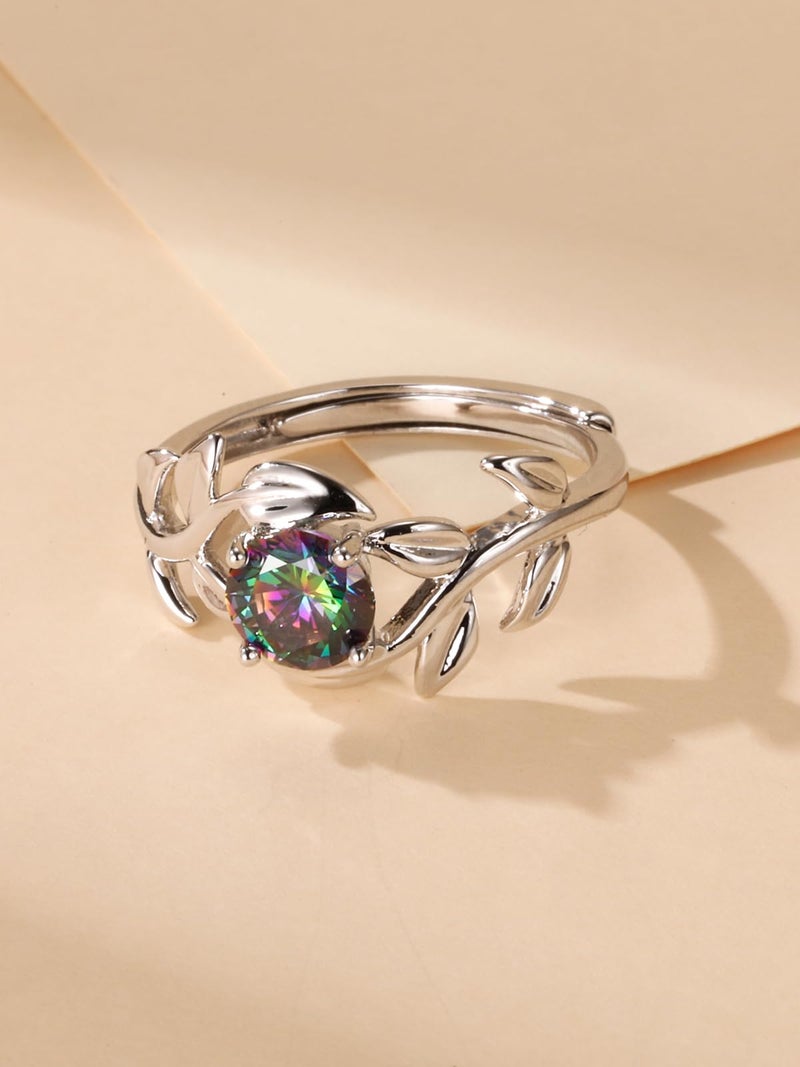 Yaresul Adjustable Women Alexandrite Ring, Women Open Branch Leaf Ring, Alexandrite Engagement Ring, Round Cut, White Gold - Image 3