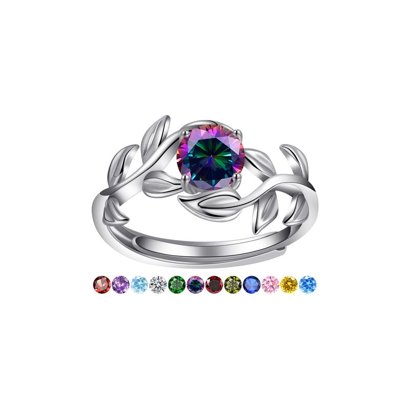 Yaresul Adjustable Women Alexandrite Ring, Women Open Branch Leaf Ring, Alexandrite Engagement Ring, Round Cut, White Gold - Image 1