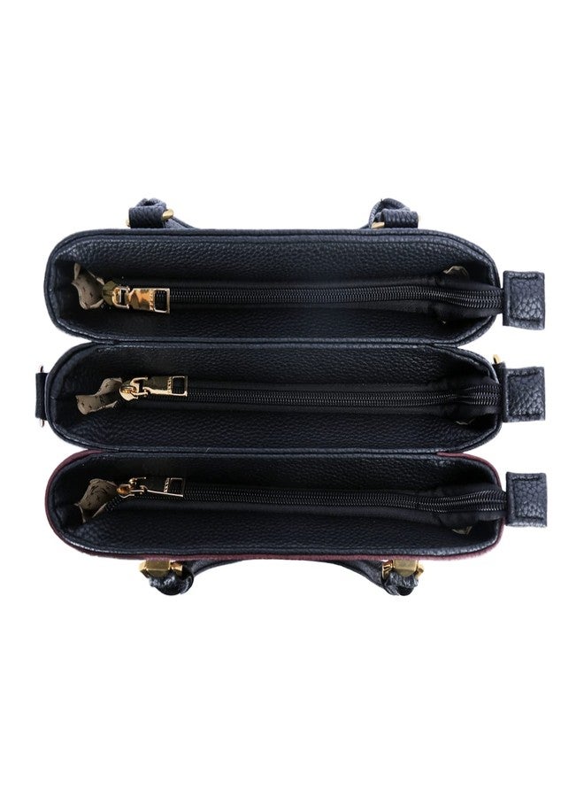 KKXIU 3 Zippered Compartments Purses and Handbags for Women Vegan Leather Ladies Multi Pocket Satchel Bags (D-Black Wine) - Image 5