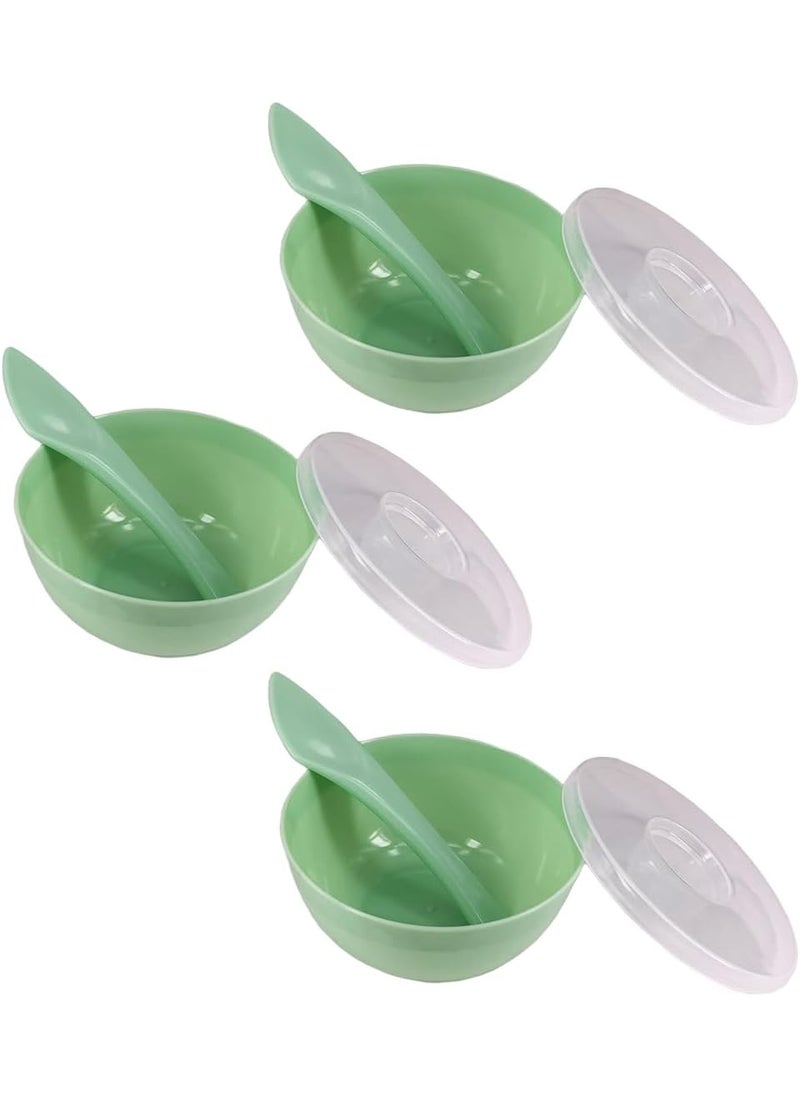 lasenersm - lasenersm 3 Sets Plastic Facial Mask Mixing Bowl with Plastic Spatula and Lid Facemask Bowl Mud Mask Mixing Bowl DIY Skin Care Mixing Tool Kit for Lady Women Home Beauty Salon Use, Green - Image 1