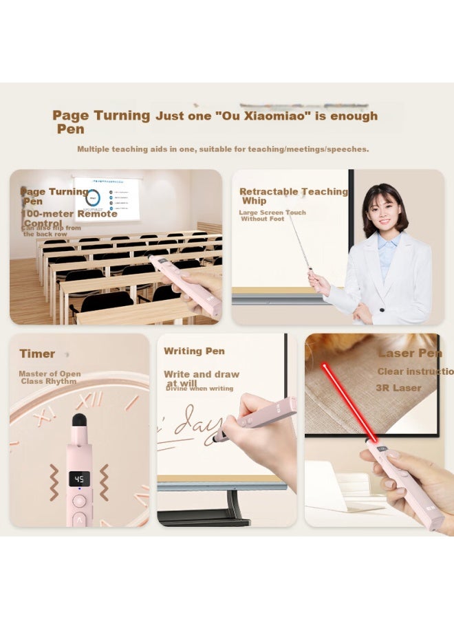 Oubai T10s Page-turning Pen For Teachers, Laser Pointer For Ppt, Extendable Teaching Pointer, Suitable For Teaching And Public Lectures, With Countdown Timer, Writing Function, Volume Control, Pink With Red Light - Image 2
