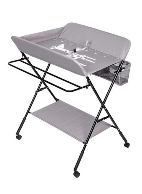 Portable Foldable Baby Diaper Changing Table With Wheels, Mobile Nursery Organizer For Newborn Essentials - Grey