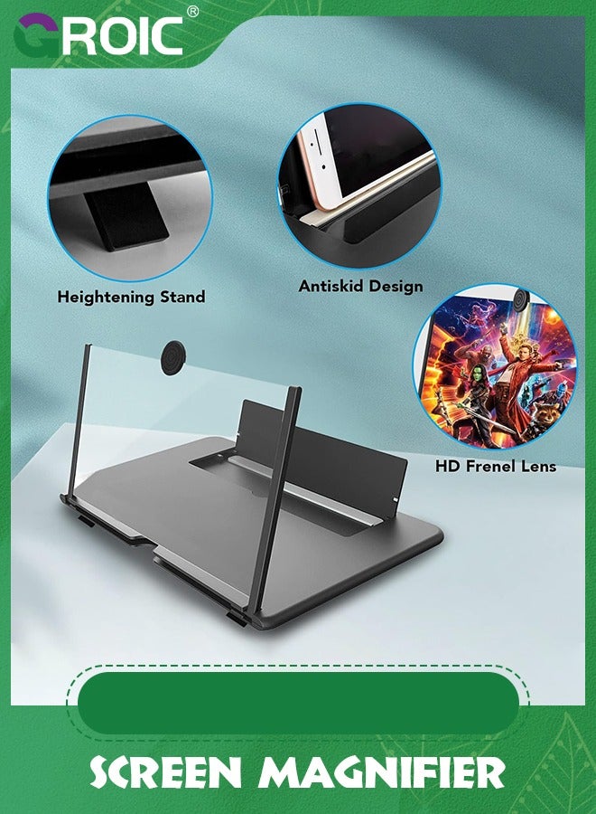 GROIC مكبر شاشة هاتف قابل للطي مقاس 12 بوصة باللون الأسود، هدية مكبرة لشاشة الهاتف المحمول عالية الدقة للأطفال الأكبر سنًا، مكبر فيديو ثلاثي الأبعاد مع تصميم سحب وحامل لحماية العين لجميع الهواتف الذكية - Image 4