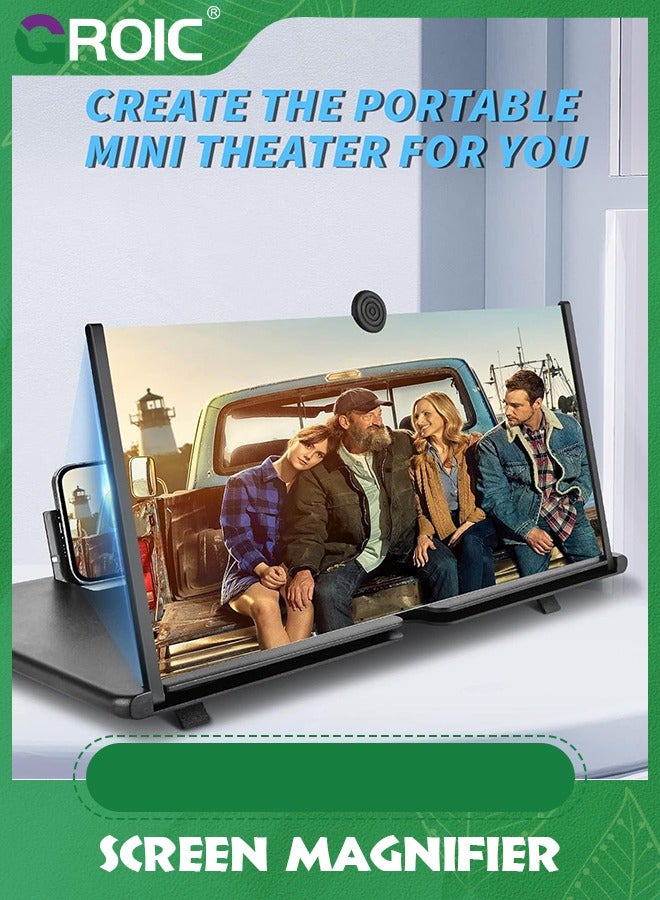 GROIC مكبر شاشة هاتف قابل للطي مقاس 12 بوصة باللون الأسود، هدية مكبرة لشاشة الهاتف المحمول عالية الدقة للأطفال الأكبر سنًا، مكبر فيديو ثلاثي الأبعاد مع تصميم سحب وحامل لحماية العين لجميع الهواتف الذكية - Image 3