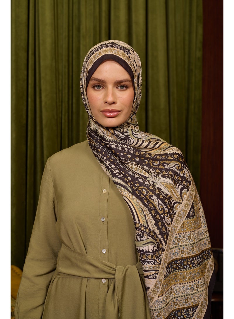 شال حجاب مراكش الناعم من مزيج القطن باللون الأسود والبيج - Image 4