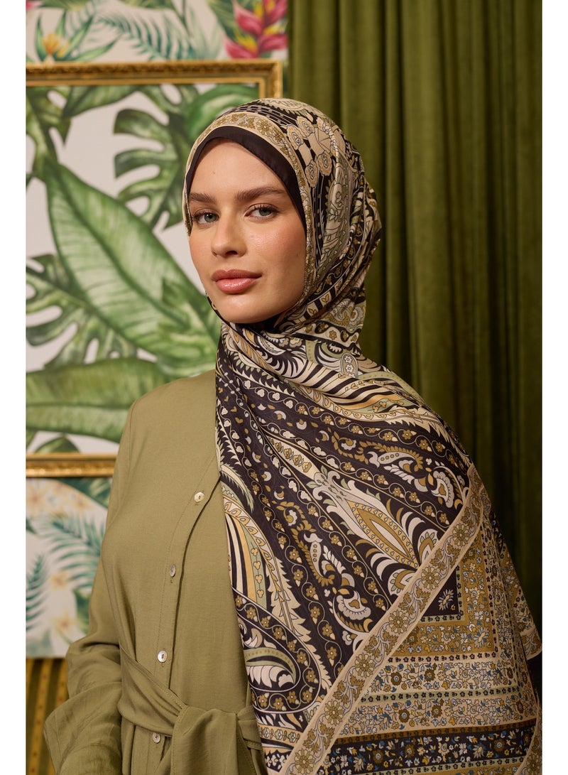 شال حجاب مراكش الناعم من مزيج القطن باللون الأسود والبيج - Image 1
