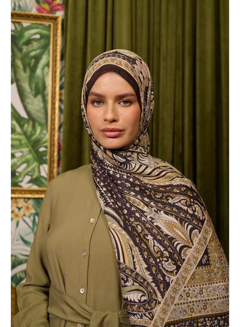 شال حجاب مراكش الناعم من مزيج القطن باللون الأسود والبيج - Image 3