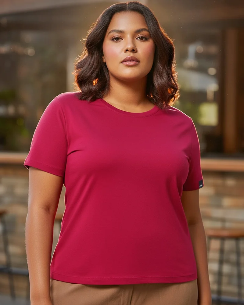bewakoof Women's Red Plus Size T-shirt
