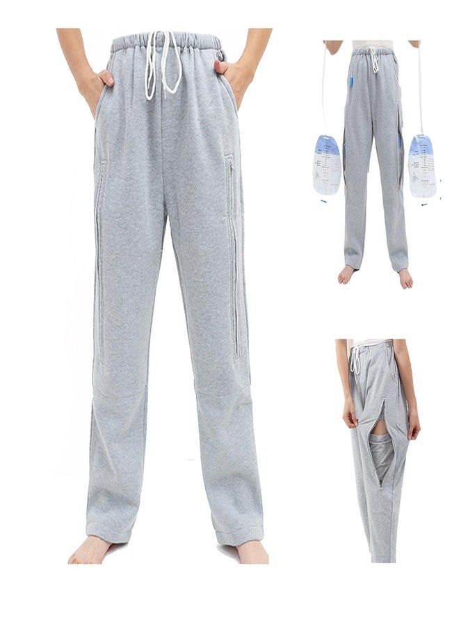 Lmaray Catheter Leg Pants Hold 2 Larger Urine Bags - Holder for Nephrostomy, Ostomy, Foley (XX-Large, Grey - Image 1