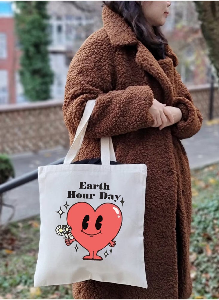 PRINTSHOP4ME Earth Hour Tote Bag-Cotton Canvas,Reusable-Perfect For School,Travel And Birthday Gift-Eco-Friendly Canvas Cotton Tote Bag For Women-Earth Day Gift  - Image 5