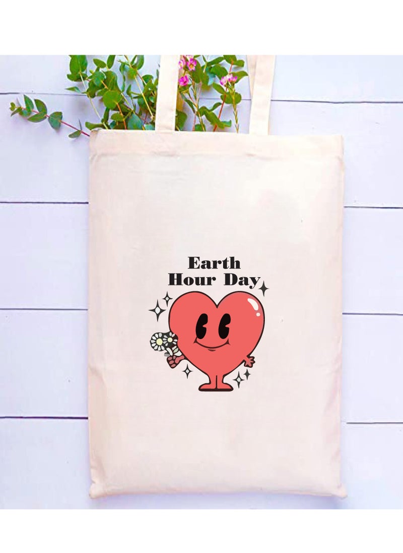 PRINTSHOP4ME Earth Hour Tote Bag-Cotton Canvas,Reusable-Perfect For School,Travel And Birthday Gift-Eco-Friendly Canvas Cotton Tote Bag For Women-Earth Day Gift  - Image 2