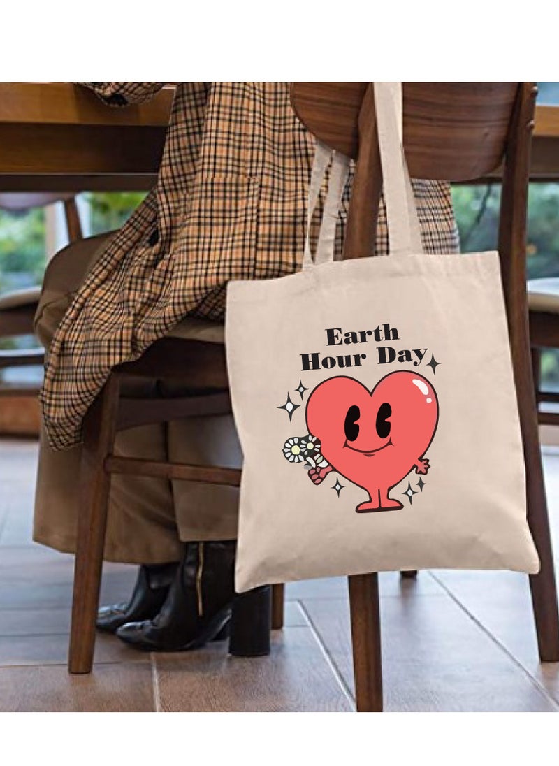 PRINTSHOP4ME Earth Hour Tote Bag-Cotton Canvas,Reusable-Perfect For School,Travel And Birthday Gift-Eco-Friendly Canvas Cotton Tote Bag For Women-Earth Day Gift  - Image 3