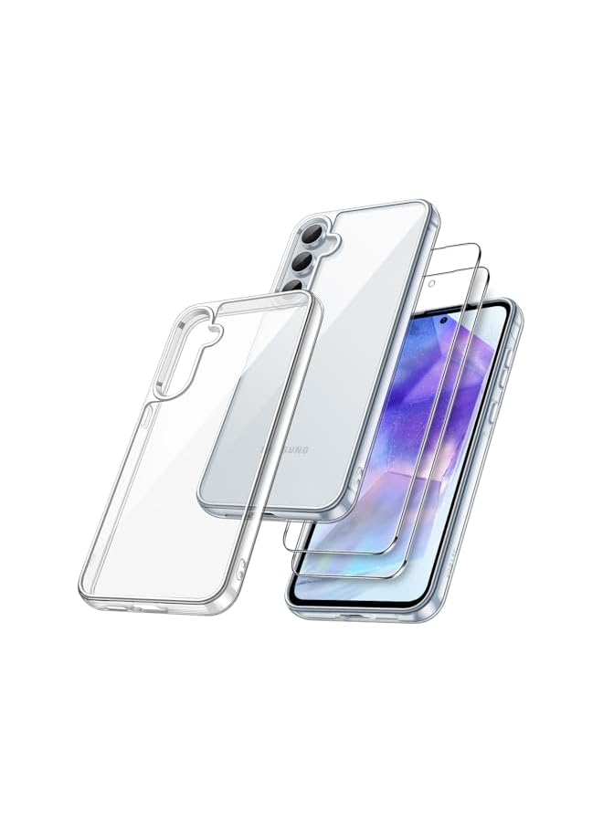 JETech 3 in 1 Case for Galaxy A55 5G, with 2-Pack Screen Protector, Tempered Glass Film, Shockproof Bumper Phone Protective Cover Clear Back (Clear) - Image 1