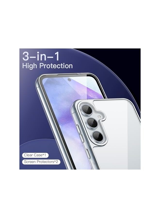 JETech 3 in 1 Case for Galaxy A55 5G, with 2-Pack Screen Protector, Tempered Glass Film, Shockproof Bumper Phone Protective Cover Clear Back (Clear) - Image 3