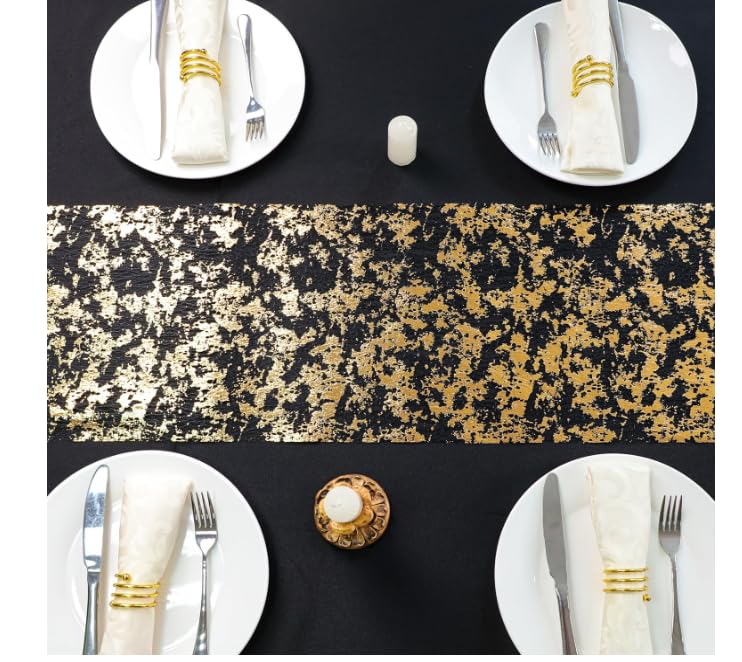 Snowkingdom 2 Pcs Black and Gold Table Runner, 11 x 108 Inch Gold Metallic Foil Glitter Runners for Party, Table Centerpieces Decorations for Birthday Wedding Graduation Fall Thanksgiving Christmas - Image 4