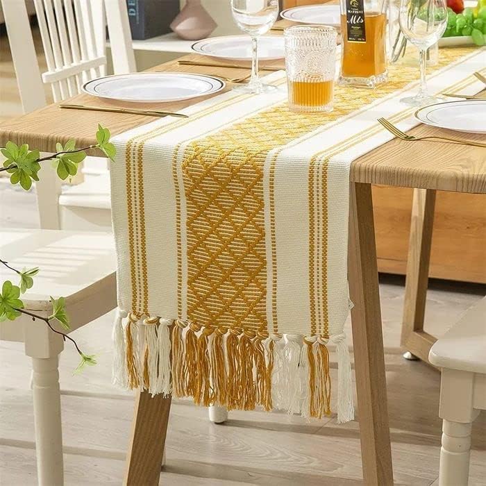 STONEMUNK Cotton Table Runner 13'' x 72'' Eco-Friendly Hand-Made Cotton Runner for Parties, Dining Table, Wedding, Boho Runner - (Yellow - T.R (Raj)) - Image 1