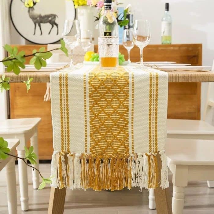 STONEMUNK Cotton Table Runner 13'' x 72'' Eco-Friendly Hand-Made Cotton Runner for Parties, Dining Table, Wedding, Boho Runner - (Yellow - T.R (Raj)) - Image 2