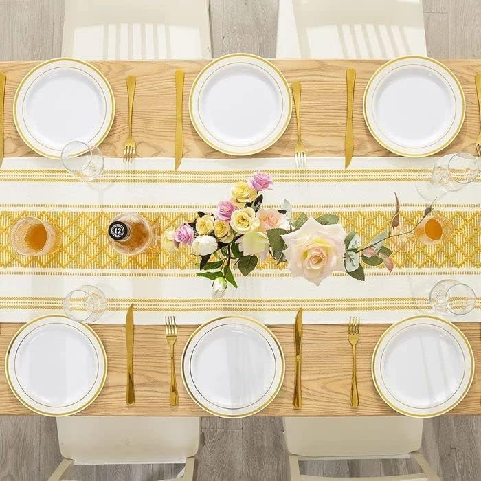 STONEMUNK Cotton Table Runner 13'' x 72'' Eco-Friendly Hand-Made Cotton Runner for Parties, Dining Table, Wedding, Boho Runner - (Yellow - T.R (Raj)) - Image 4