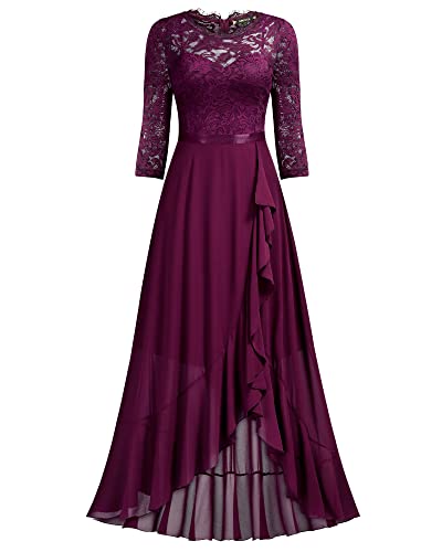 Miusol Women's Elegant Floral Lace Ruffle Bridesmaid Maxi Dress (Small, Magenta) - Image 5