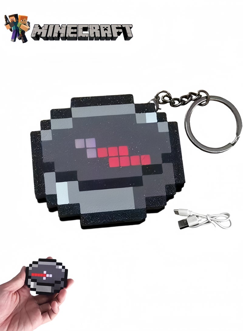 أورجنيزر سلسلة مفاتيح ماين كرافت - بوصلة بيكسل آرت - دعامة آر بي جي قابلة لإعادة الشحن بإضاءة LED للاعبين، لعبة عرض قابلة للتجميع مع وظيفة اللعب التظاهري - Image 1