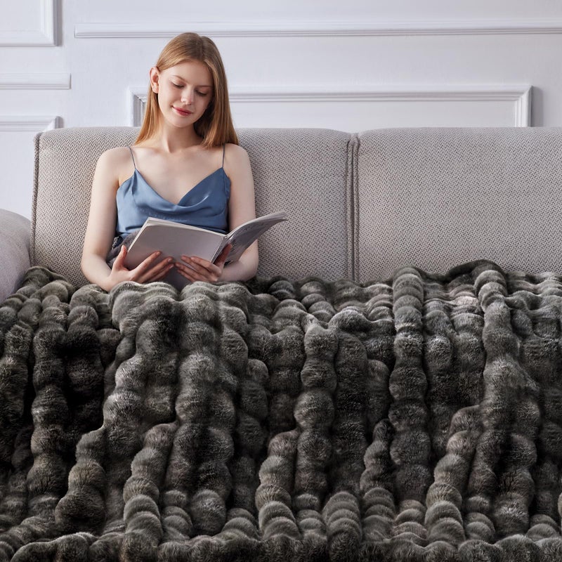 Anysay Faux Fur Throw Blanket, 1000GSM Fluffy Soft Bubble Blanket for Couch Bed, Cozy Plush Warm and Thick Blanket, Fuzzy Rabbit Throw for Living Room Bedroom 50''*60'' Tie-dye Grey - Image 4