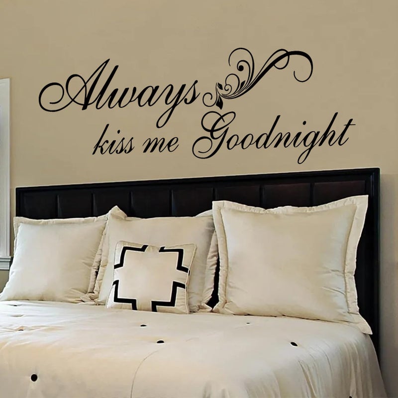 SEATUNE Always Kiss Me Goodnight Wall Stickers - Bedroom Wall Decals - Romantic Marriage Couples Quotes Inspirational Love Family Bathroom Bed Home Vinyl Art Wall Decor 48""X16"" - Image 1