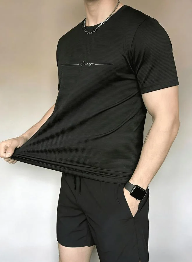 تايك تو Men Minimal Print T-Shirt and Plain Shorts Co-Ords